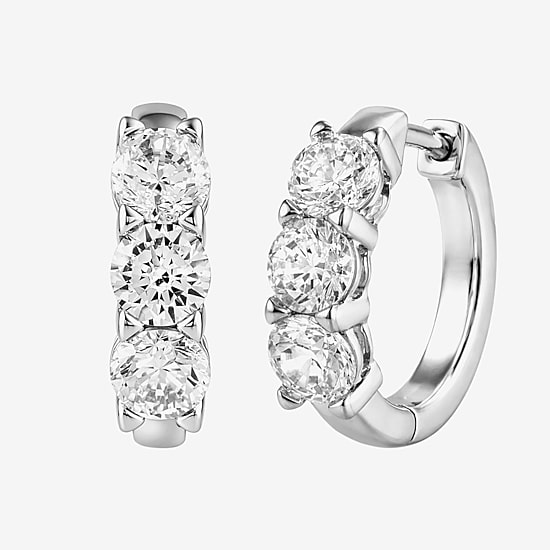 (G-H / Si2) Womens 2 CT. T.W. Lab Grown White Diamond Sterling Silver 15.3mm Hoop Earrings