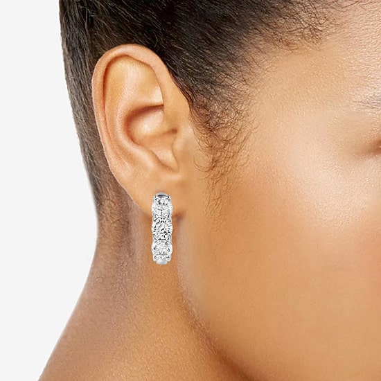 (G-H / Si2) Womens 2 CT. T.W. Lab Grown White Diamond Sterling Silver 15.3mm Hoop Earrings