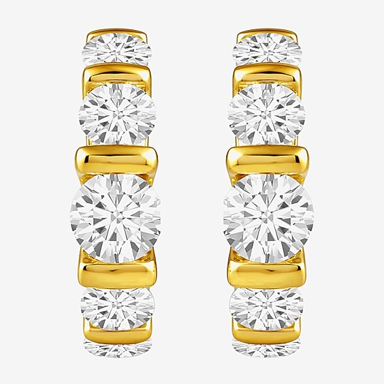 (G-H / Si2) Womens 2 CT. T.W. Lab Grown White Diamond 14K Gold Over Silver 18.2mm Hoop Earrings