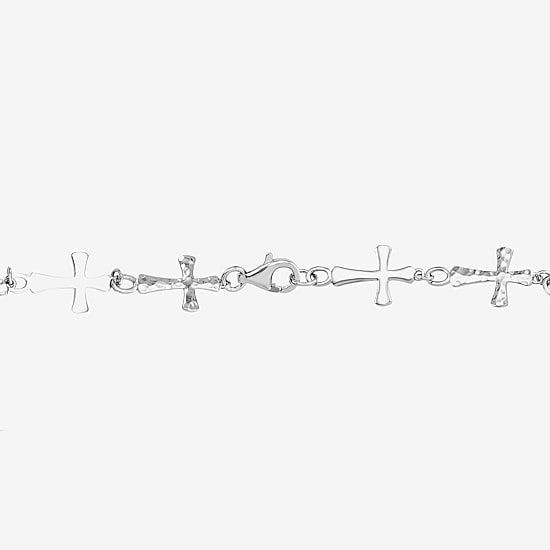 Limited Quantities! Womens Sterling Silver 7.5 Inch Solid Link Cross Chain Bracelet