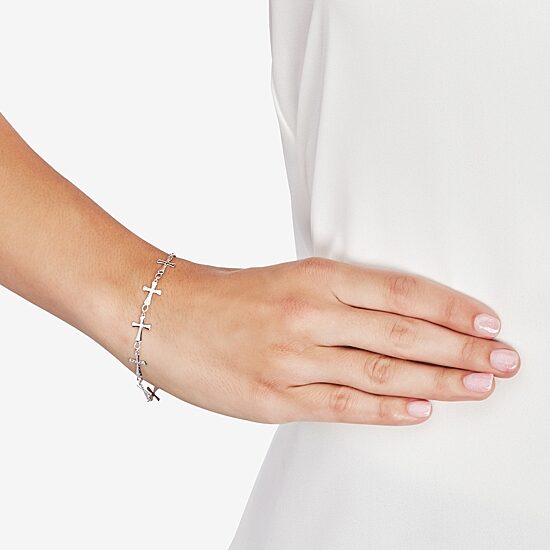 Limited Quantities! Womens Sterling Silver 7.5 Inch Solid Link Cross Chain Bracelet