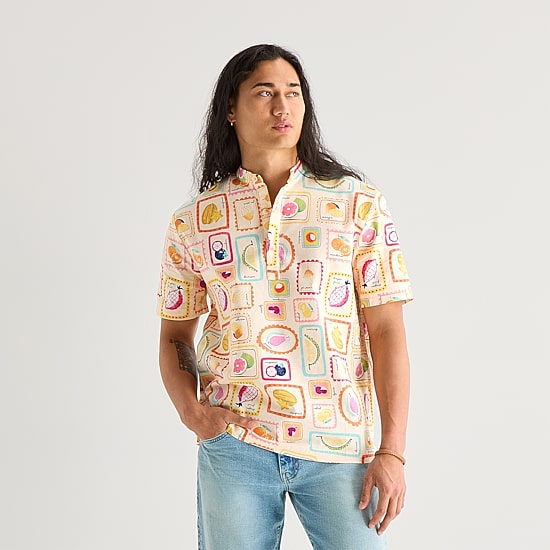 Hope & Wonder AAPI Mens Open Neck Short Sleeve Pullover Shirt