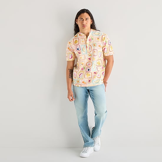 Hope & Wonder AAPI Mens Open Neck Short Sleeve Pullover Shirt