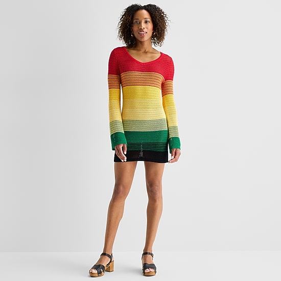 Hope & Wonder Juneteenth Womens Long Sleeve Sweater Dress