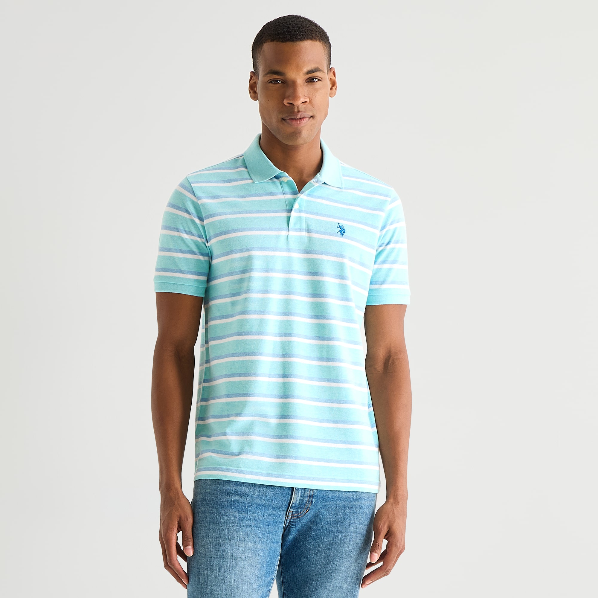 U.S. Polo Assn. Stripe Pique Mens Classic Fit Short Sleeve Shirt