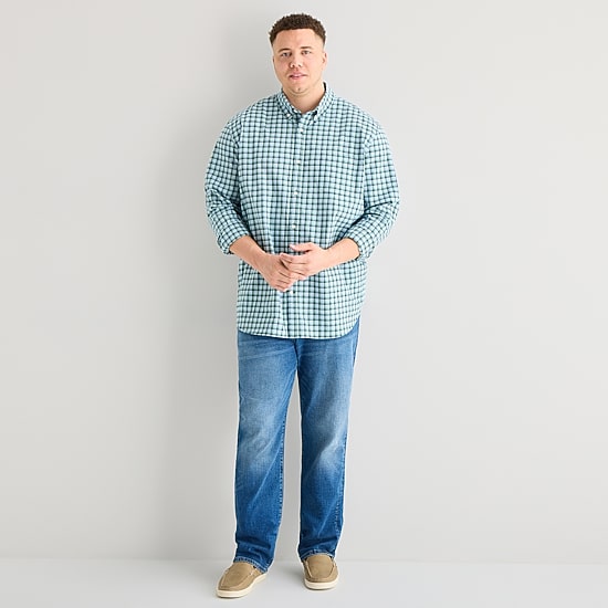 St. John's Bay Everyday Stretch Mens Long Sleeve Classic Fit Big and Tall Button-Down Shirt