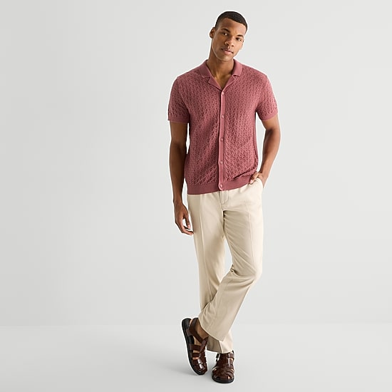 J. Ferrar Button Front Mens Short Sleeve Button Polo Sweater