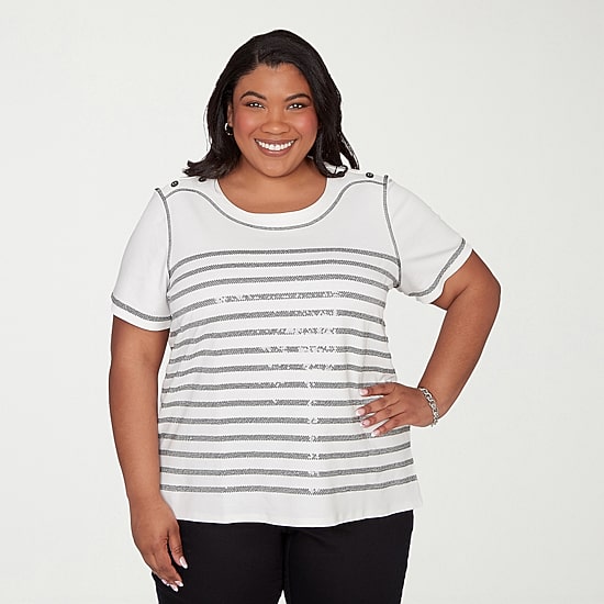 Alfred Dunner Crowd Pleaser Womens Plus Crew Neck Short Sleeve T-Shirt