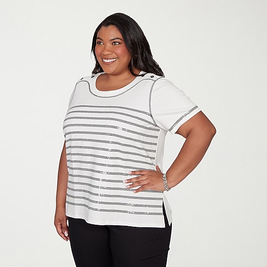Alfred Dunner Crowd Pleaser Womens Plus Crew Neck Short Sleeve T-Shirt