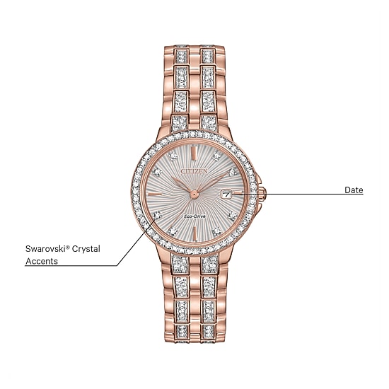 Citizen Silhouette Crystal Womens Crystal Accent Rose Goldtone Stainless Steel Bracelet Watch Ew2348-56a