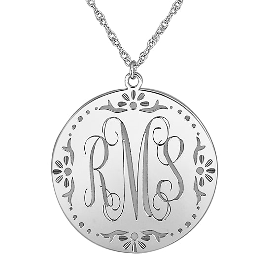 Personalized Sterling Silver Vine Monogram Initials Coin Pendant Necklace