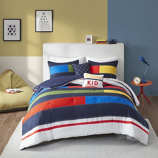 Intelligent Design Emmett 5-Pc Stripes 100% Cotton Comforter Set with Decorative Pillows