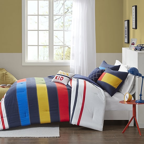 Intelligent Design Emmett 5-Pc Stripes 100% Cotton Comforter Set with Decorative Pillows