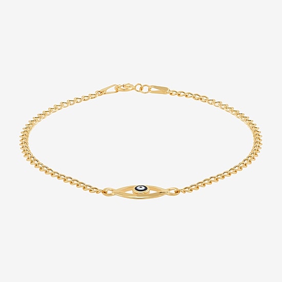 Womens 14K Gold Evil Eye Charm Bracelet