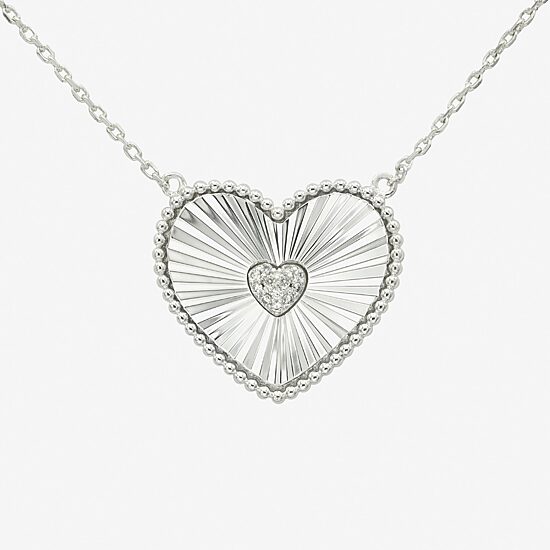 Sparkle Allure Womens Cubic Zirconia Pure Silver Over Brass Heart 16 Inch Pendant Necklace