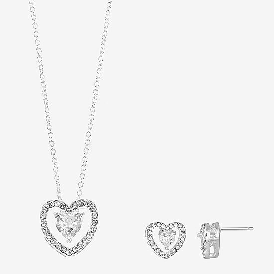 Sparkle Allure Womens Cubic Zirconia Pure Silver Over Brass Heart 2-pc. Jewelry Set