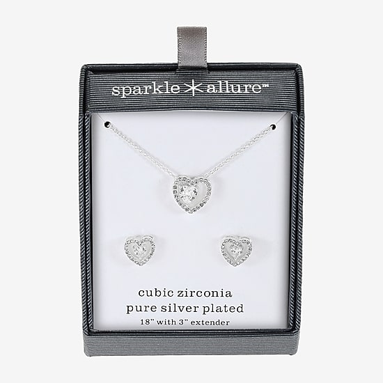 Sparkle Allure Womens Cubic Zirconia Pure Silver Over Brass Heart 2-pc. Jewelry Set