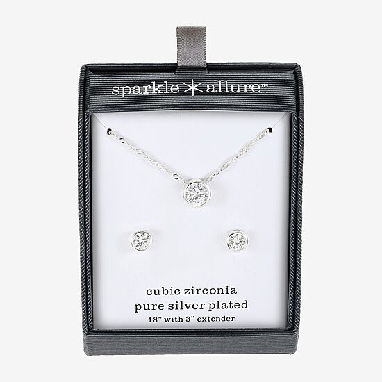 Sparkle Allure Womens Cubic Zirconia Pure Silver Over Brass Round 2-pc. Jewelry Set