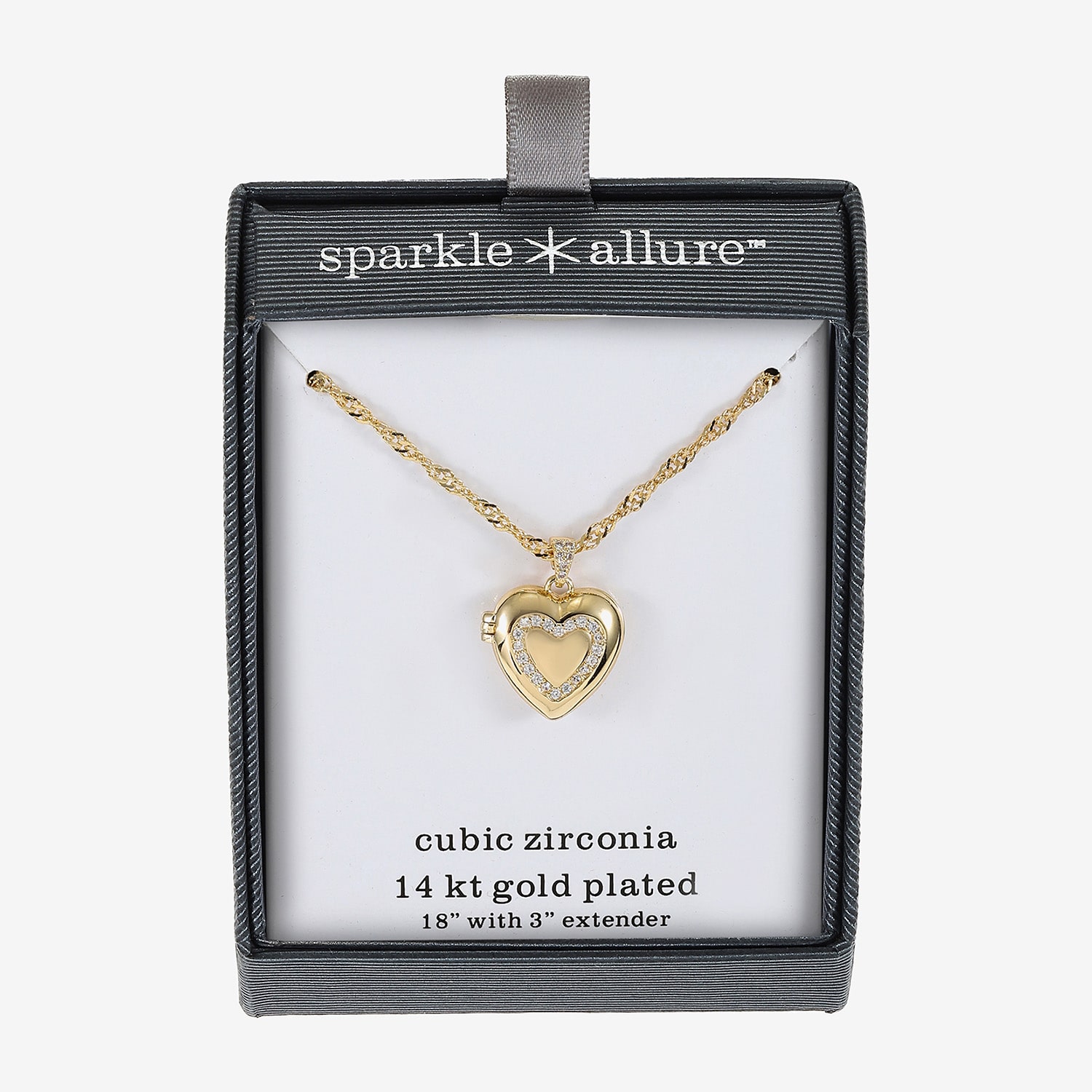 Sparkle Allure Womens Cubic Zirconia 14K Gold Over Brass Heart 18 Inch Pendant Necklace