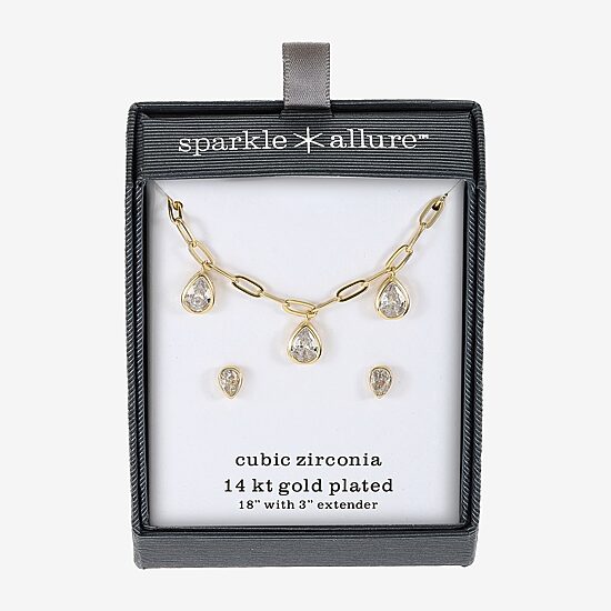 Sparkle Allure Womens Cubic Zirconia 14K Gold Over Brass 2-pc. Jewelry Set
