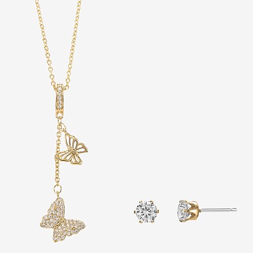 Sparkle Allure Womens Cubic Zirconia 14K Gold Over Brass Butterfly 2-pc. Jewelry Set, One Size