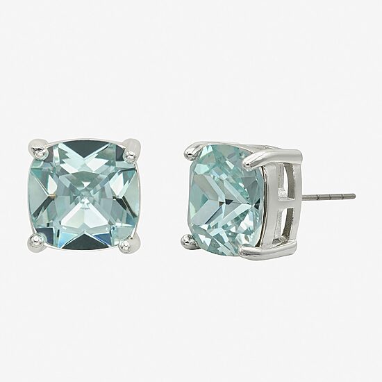 Sparkle Allure Blue Crystal 12.4mm Cushion Stud Earrings