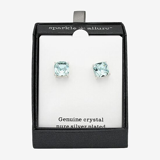 Sparkle Allure Blue Crystal 12.4mm Cushion Stud Earrings