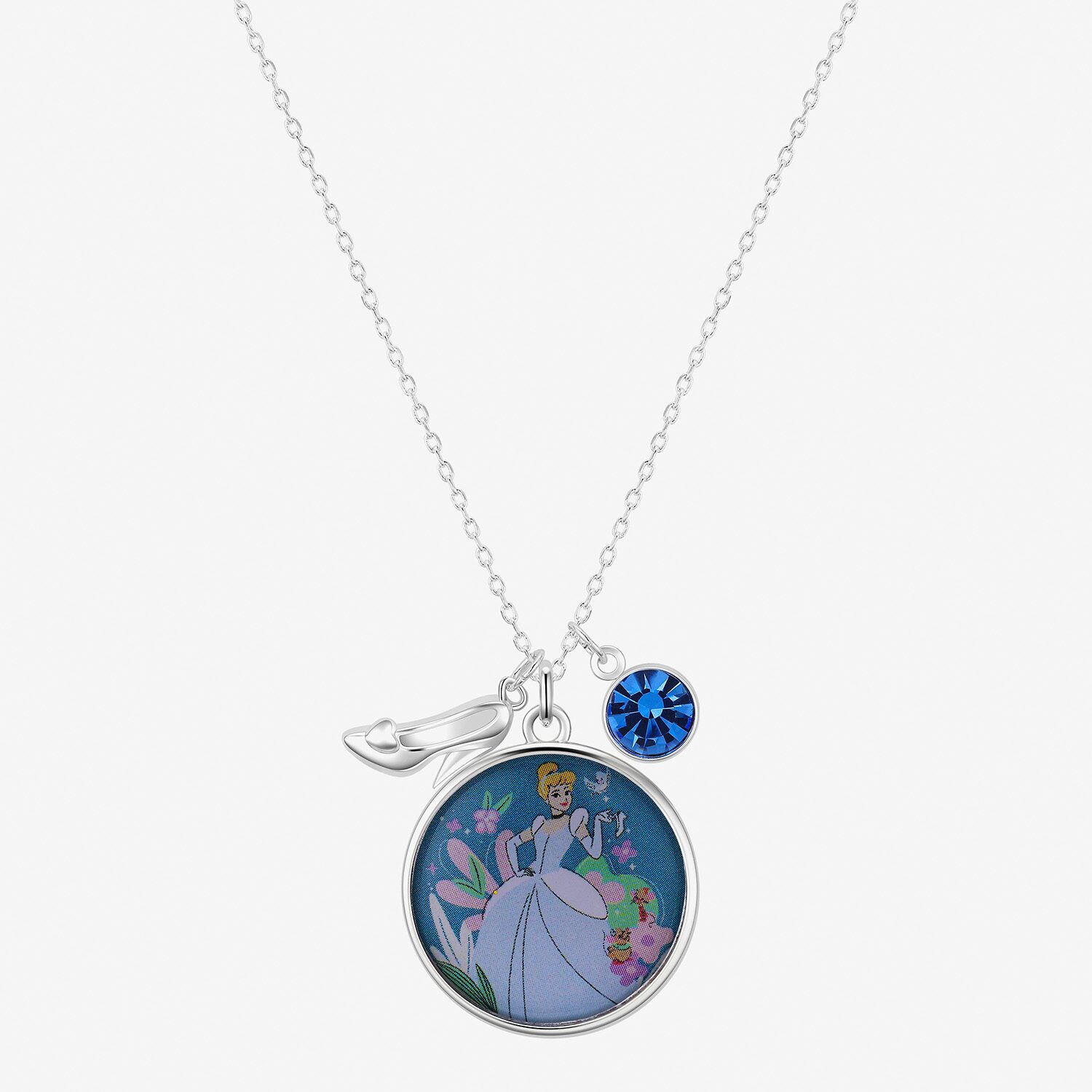 Disney Classics Womens Blue Crystal Pure Silver Over Brass 16 Inch Pendant Necklace