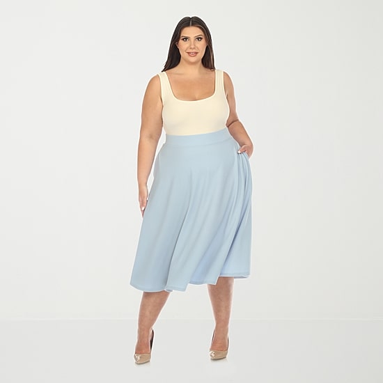 White Mark Womens Plus Stretch Fabric Midi Flared Skirt