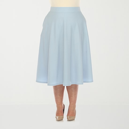 White Mark Womens Plus Stretch Fabric Midi Flared Skirt