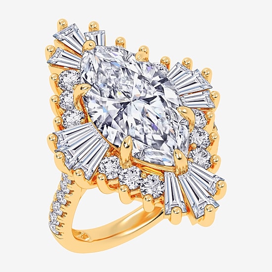 (G-H / Vs2-Si1) Womens 6 3/4 Ct. T.W. Lab Grown White Diamond 10K Gold Marquise Side Stone Cocktail Ring