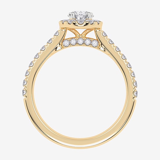 (F / Si2) Womens 1 CT. T.W. Lab Grown White Diamond 14K Gold Oval Side Stone Engagement Ring