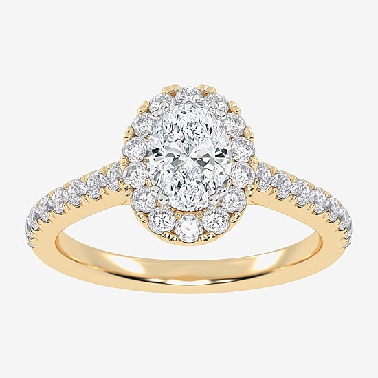 (F / Si2) Womens 1 CT. T.W. Lab Grown White Diamond 14K Gold Oval Side Stone Engagement Ring