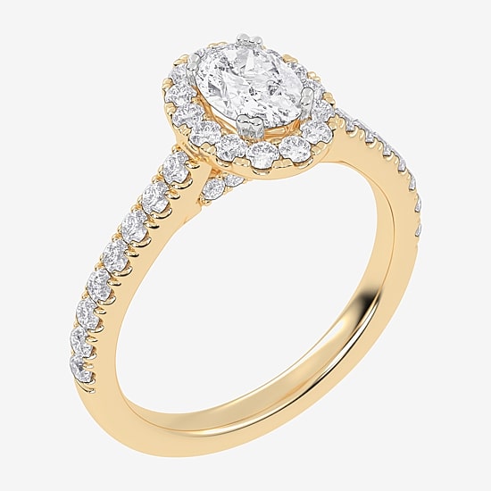 (F / Si2) Womens 1 CT. T.W. Lab Grown White Diamond 14K Gold Oval Side Stone Engagement Ring