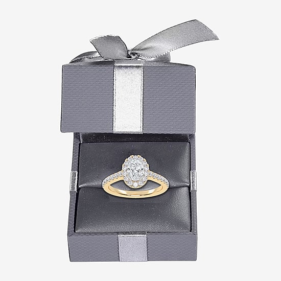 (F / Si2) Womens 1 CT. T.W. Lab Grown White Diamond 14K Gold Oval Side Stone Engagement Ring