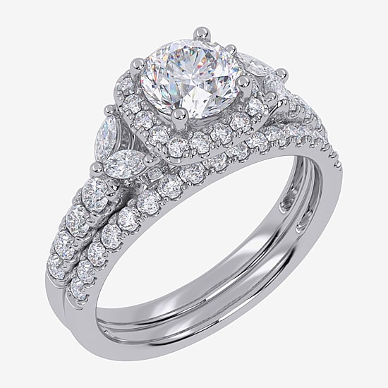 Signature By Modern Bride (G-H,Vs2-Si1) Womens 1 1/2 CT. T.W. Lab Grown White Diamond 14K Gold Round Side Stone Halo Engagement Ring