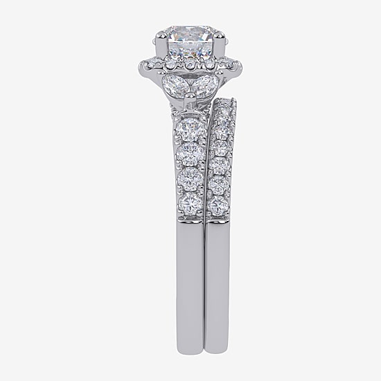 Signature By Modern Bride (G-H,Vs2-Si1) Womens 1 1/2 CT. T.W. Lab Grown White Diamond 14K Gold Round Side Stone Halo Engagement Ring