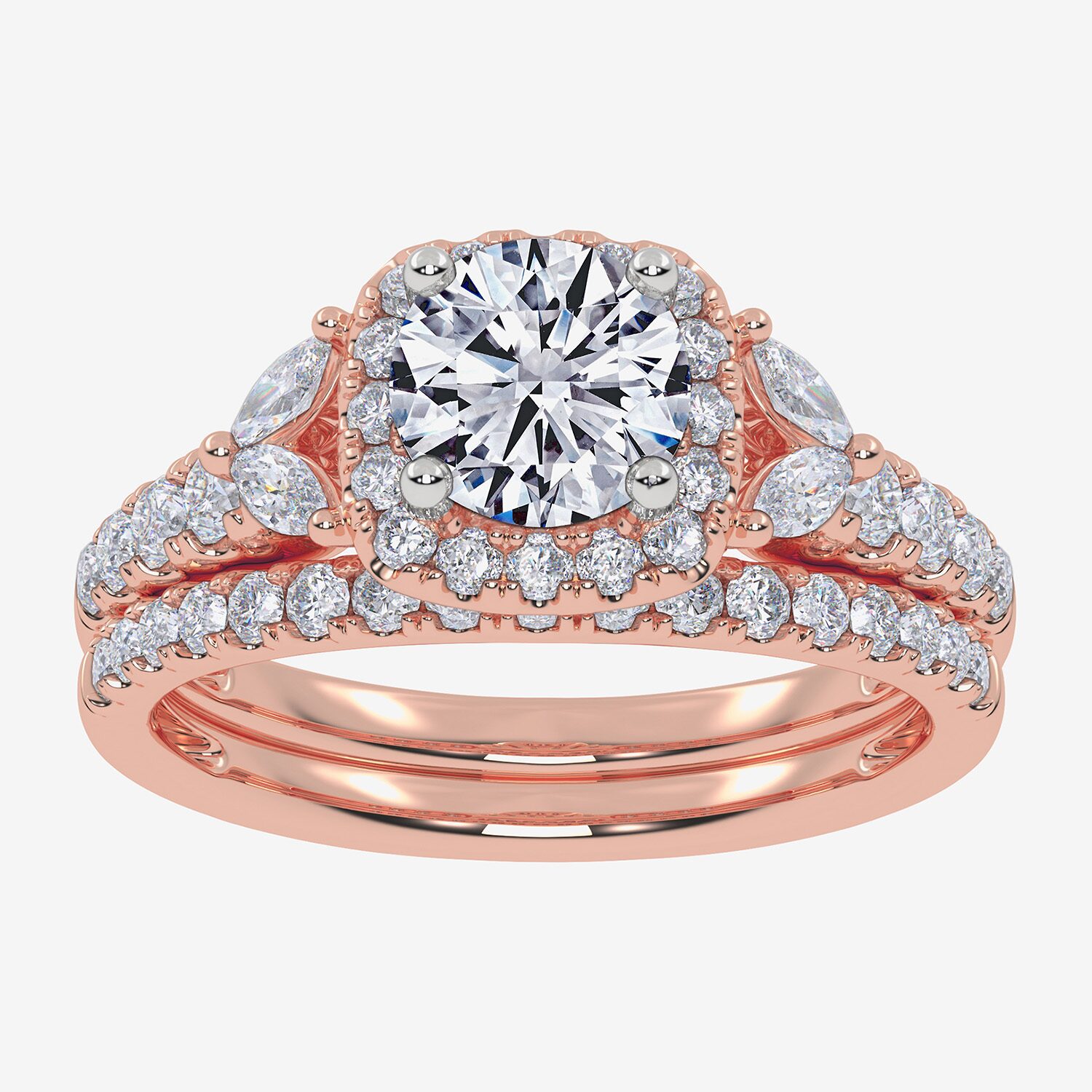 Signature By Modern Bride (G-H,Vs2-Si1) Womens 1 1/2 CT. T.W. Lab Grown White Diamond 14K Gold Round Side Stone Halo Engagement Ring
