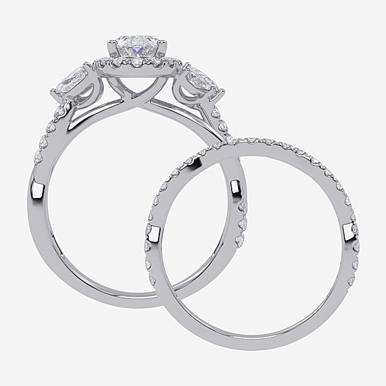 Signature By Modern Bride (G-H,Vs2-Si1) Womens 1 1/2 CT. T.W. Lab Grown White Diamond 14K Gold Oval Halo Engagement Ring