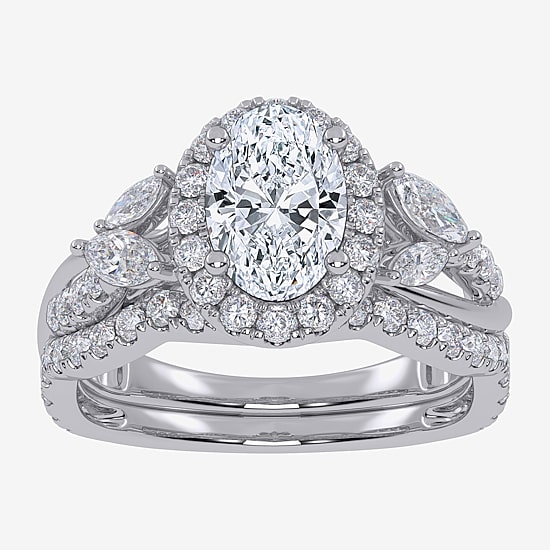 Signature By Modern Bride (G-H,Vs2-Si1) Womens 1 1/2 CT. T.W. Lab Grown White Diamond 14K Gold Oval Halo Engagement Ring