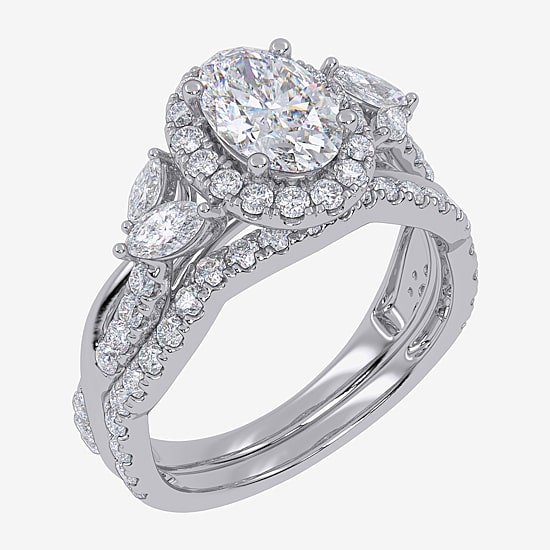 Signature By Modern Bride (G-H,Vs2-Si1) Womens 1 1/2 CT. T.W. Lab Grown White Diamond 14K Gold Oval Halo Engagement Ring