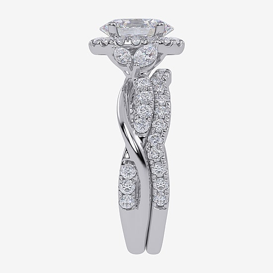 Signature By Modern Bride (G-H,Vs2-Si1) Womens 1 1/2 CT. T.W. Lab Grown White Diamond 14K Gold Oval Halo Engagement Ring