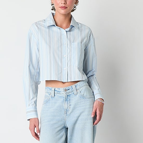 Arizona Womens Juniors Long Sleeve Regular Fit Button-Down Shirt