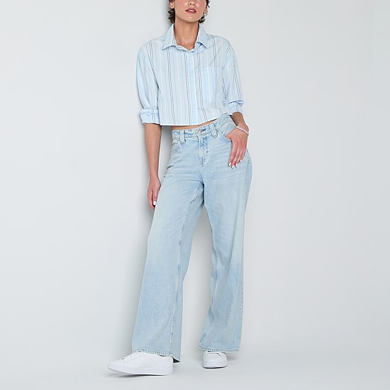 Arizona Womens Juniors Long Sleeve Regular Fit Button-Down Shirt