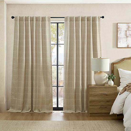 Threadmade Sawyer Windowpane Rod Pocket Back Tab Energy Saving Blackout Single Curtain Panel