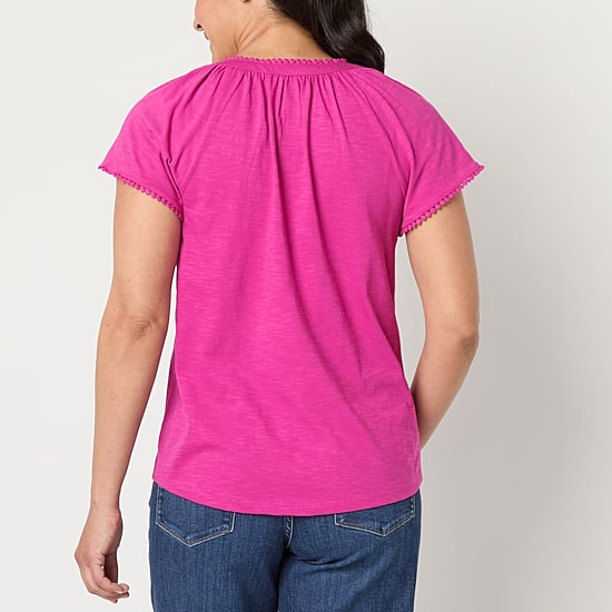 St. John's Bay Womens Split Crew Neck Short Sleeve T-Shirt