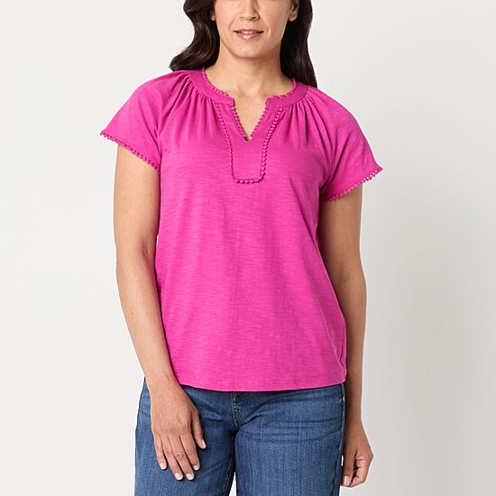 St. John's Bay Womens Split Crew Neck Short Sleeve T-Shirt