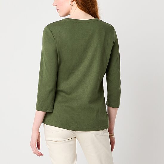 St. John's Bay Womens Tall V Neck 3/4 Sleeve T-Shirt