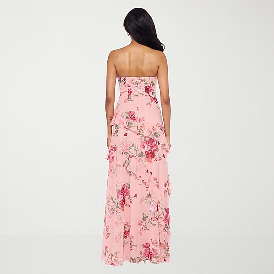 Premier Amour Womens Strapless Floral Fitted Gown