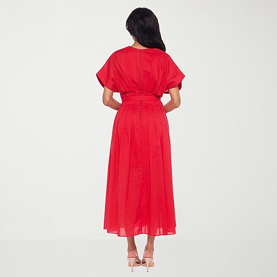 Premier Amour Womens Midi V Neck Short Sleeve Dolman Fit + Flare Dress